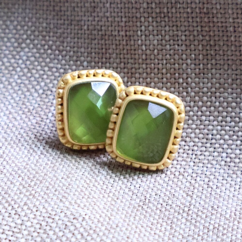 Marbella Gold Jade Green Stud Earrings by Julie Vos